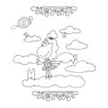 Find Letter H. Funny cartoon unicorn. Animals alphabet a Coloring page. Printable worksheet. Unicorns walks through the clouds.